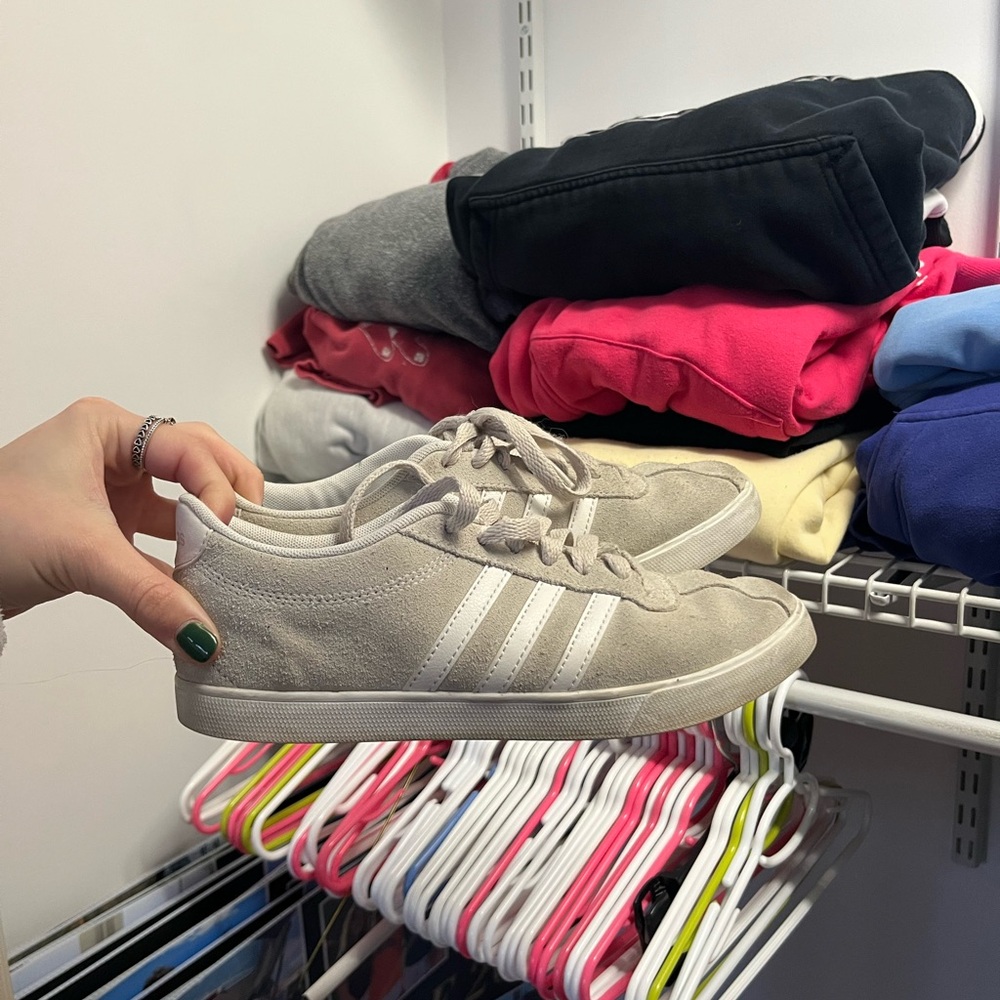 Adidas cream sneakers.